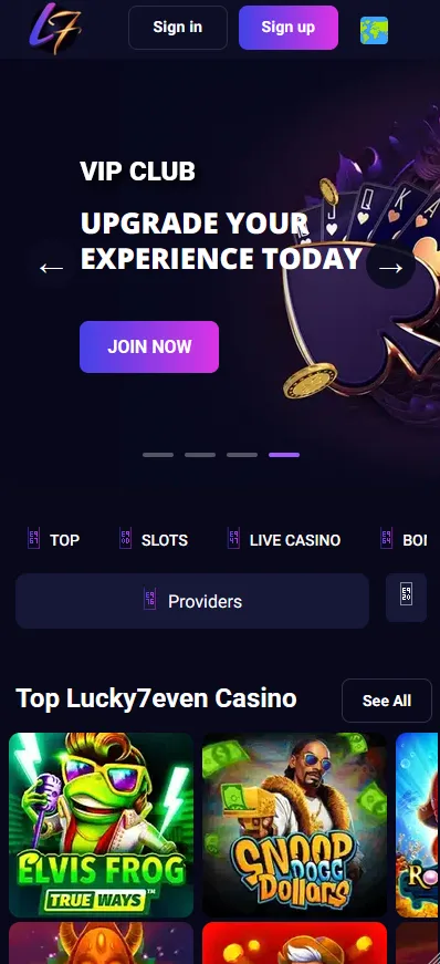 Lucky7even Casino on a mobile device