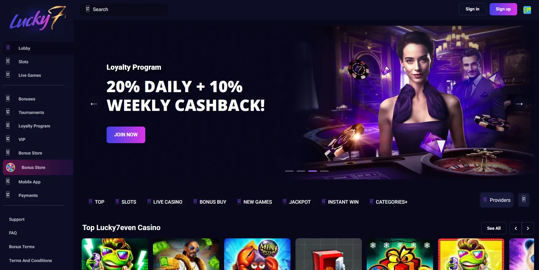 Lucky7even Casino desktop site